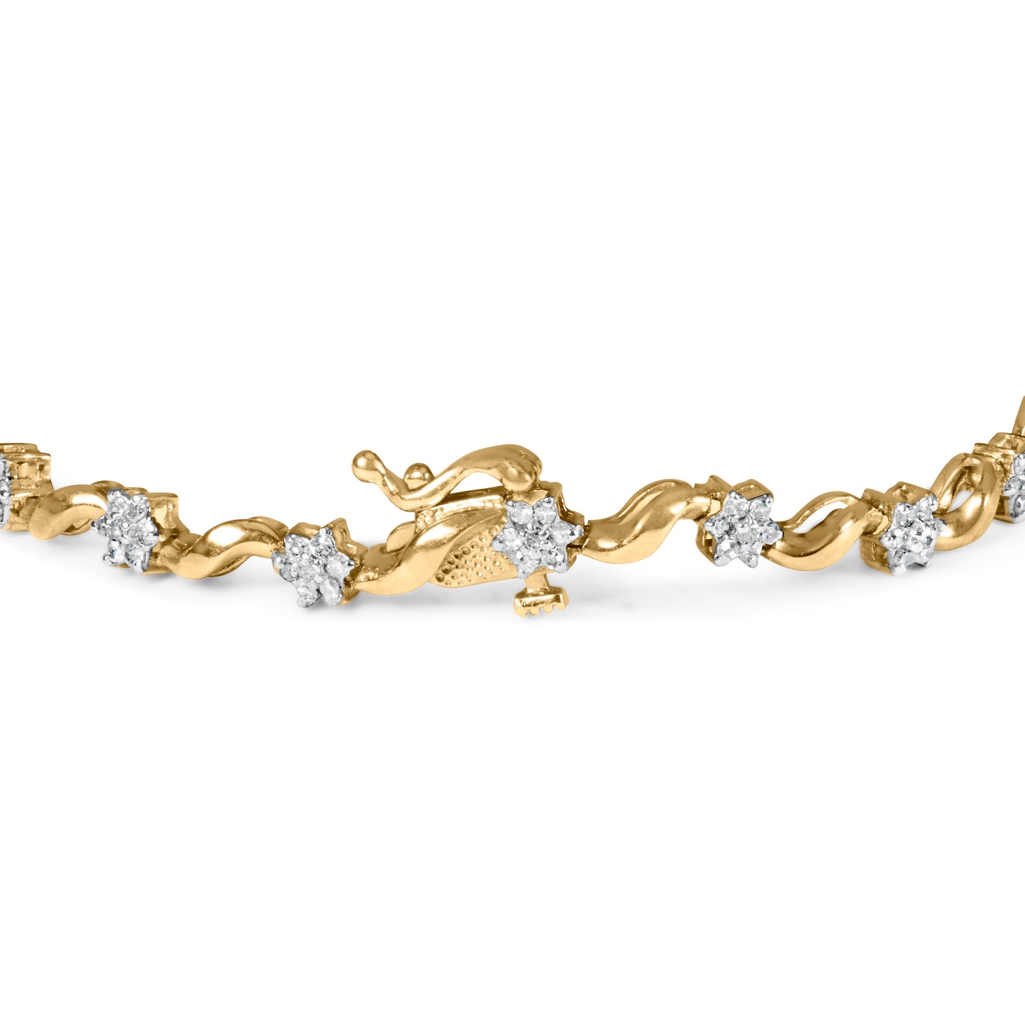 10k Yellow Gold Diamond Floral S-Link Bracelet - 1.00 Cttw