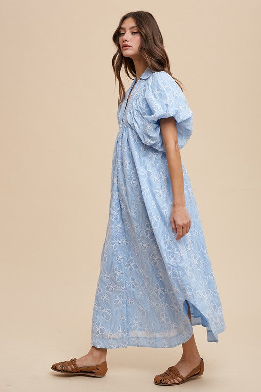 Vestido de Verano con Detalle de Smock Floral y Mangas Abullonadas