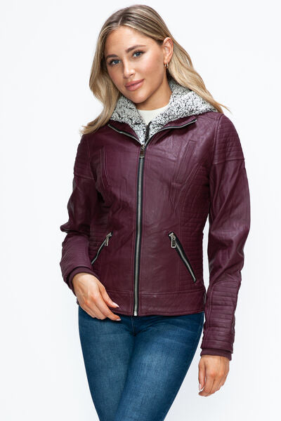 Veste à couches à double fermeture éclair pour femmes, chaude et élégante, avec capuche en fausse fo