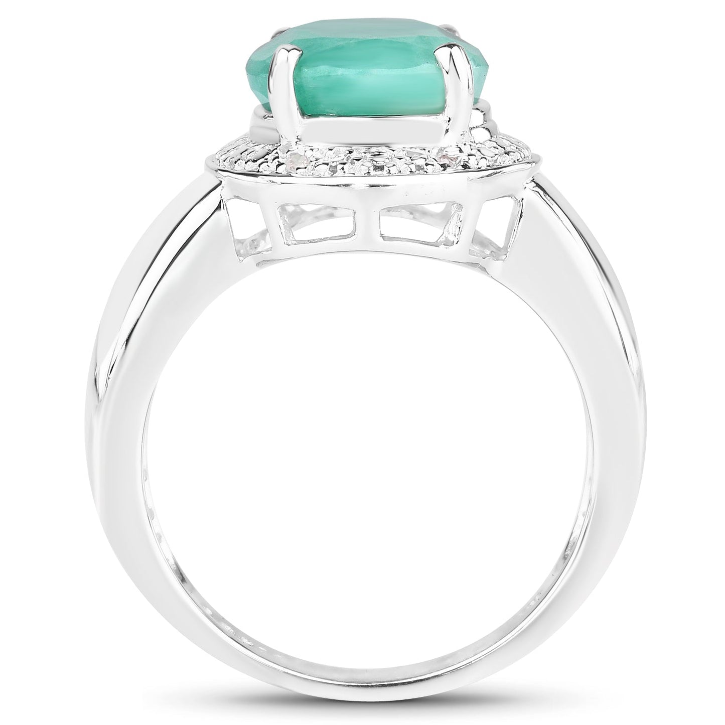 4.72 Carat Emerald and White Diamond Sterling Silver Ring