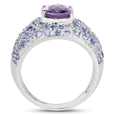 4.21 Carat Genuine Amethyst and Tanzanite Sterling Silver Ring