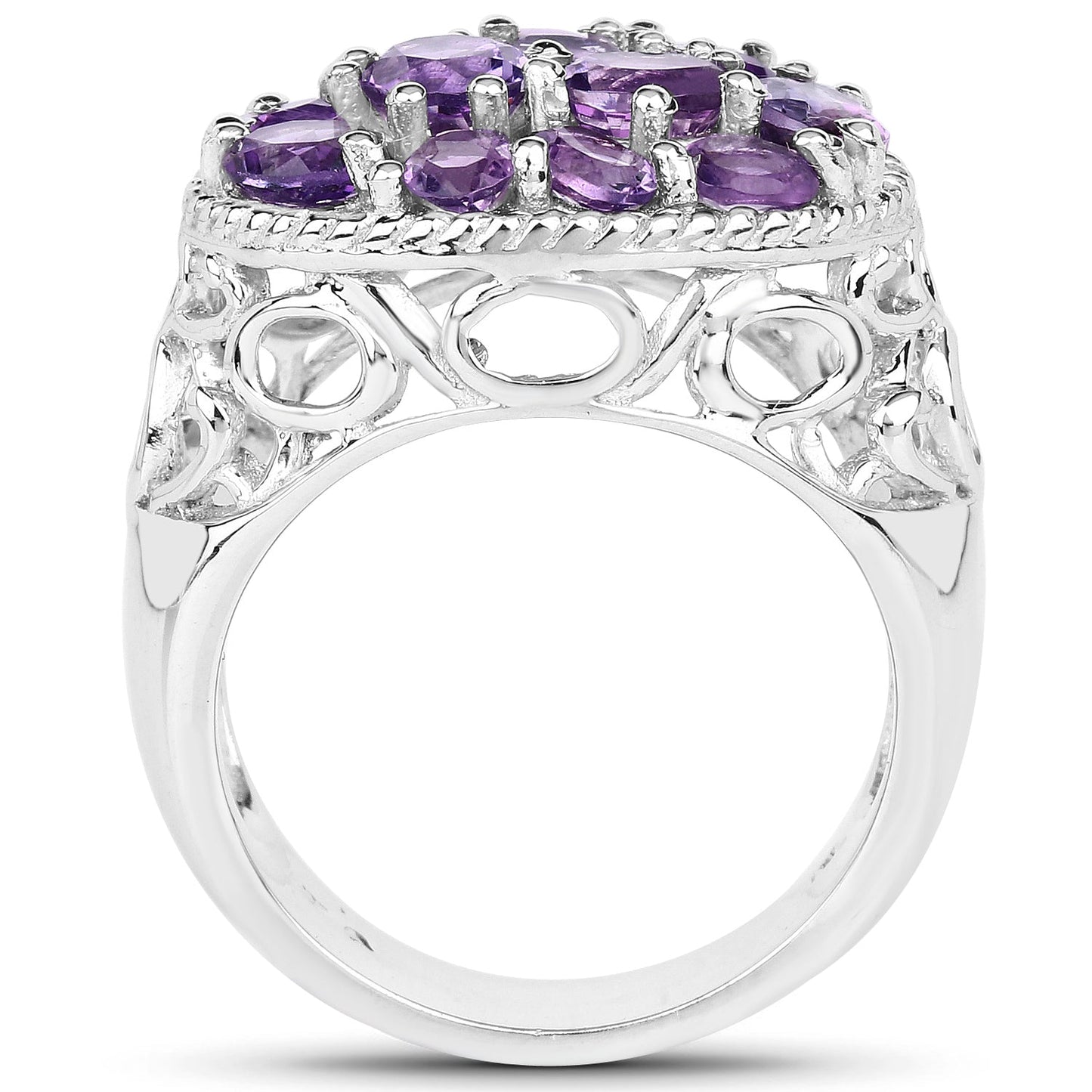 2.64 Carat Genuine Amethyst Sterling Silver Engagement Ring