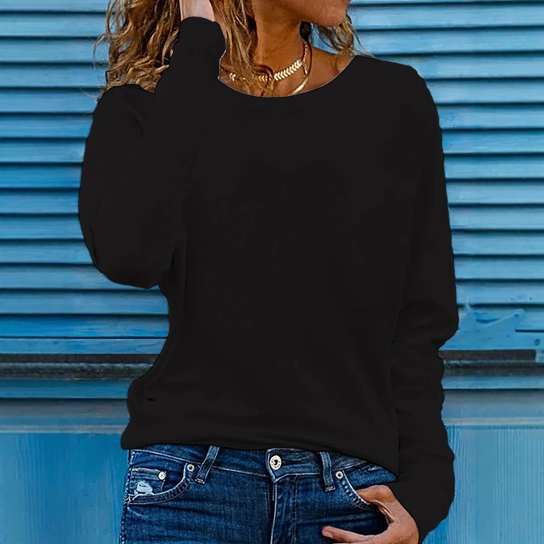 Casual Crew-Neck Long Sleeve T-Shirt for Fall/Winter