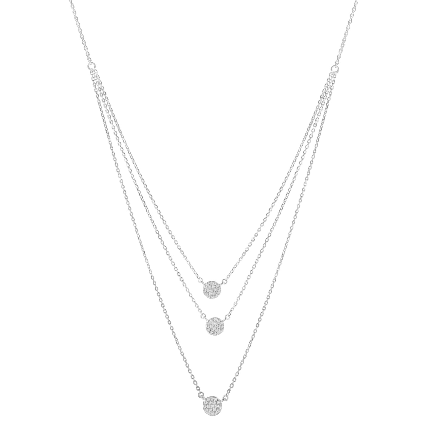 Collier Pendentif Tri en Argent Sterling .925 avec Diamants Ronds