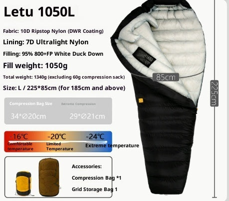 Sac de couchage en duvet ultra léger premium pour aventures en plein air