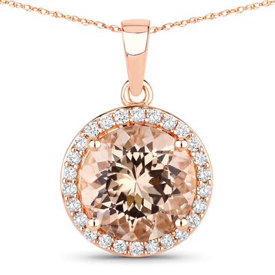 3.61 Carat Genuine Morganite and White Diamond Pendant in 14K Rose Gold