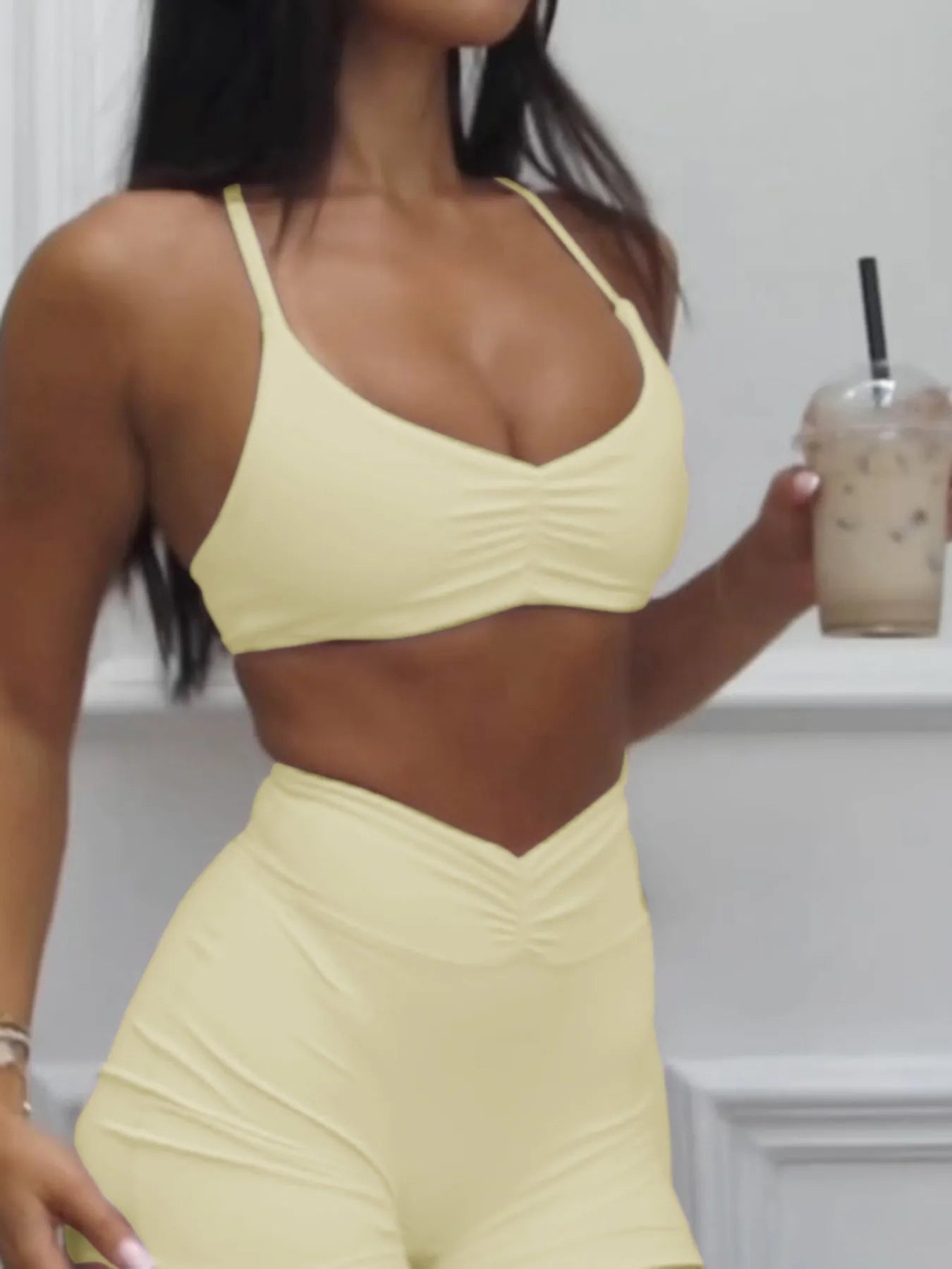 Ruched Sports Bra & High-Waisted Shorts Active Set