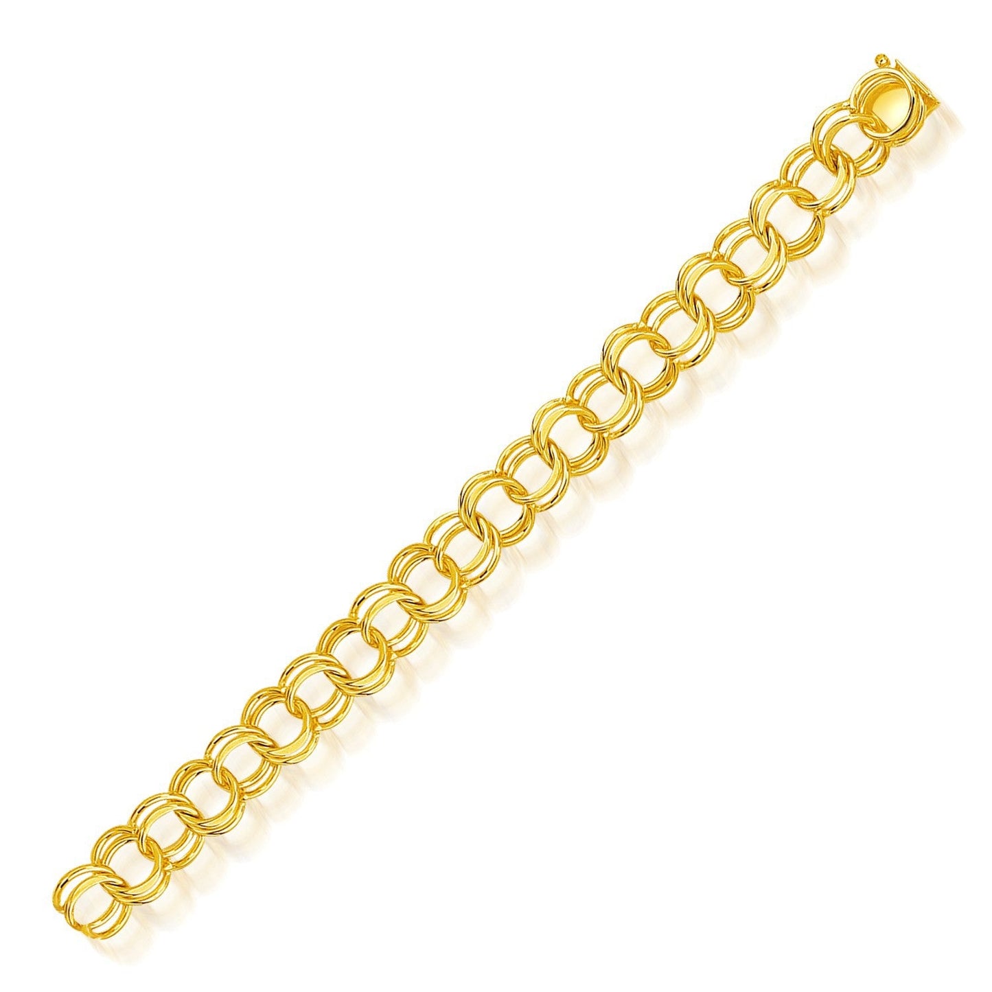 14k Yellow Gold Solid Double Link Charm Bracelet - 10mm
