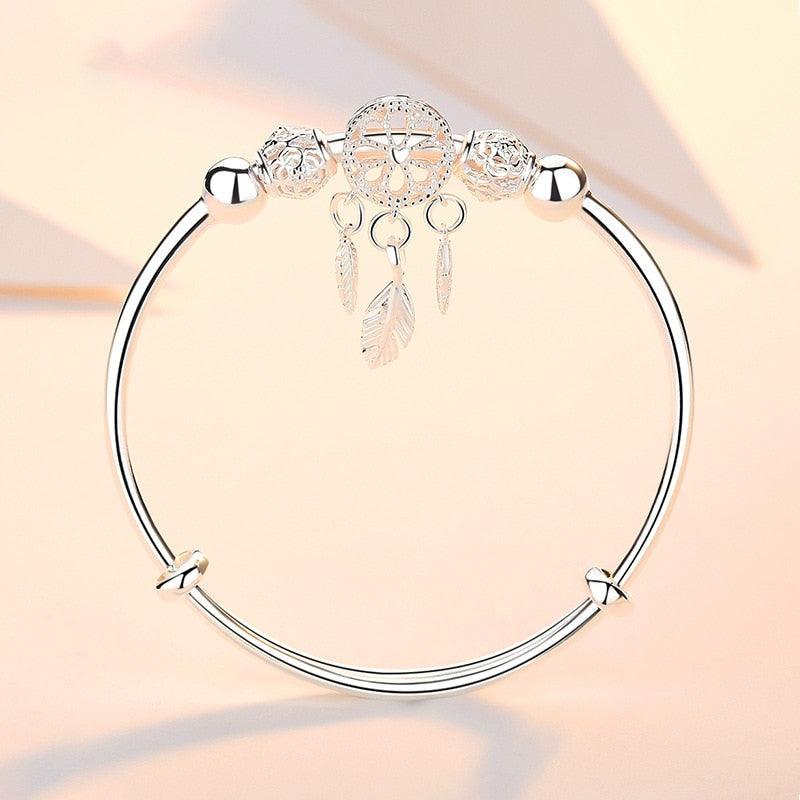 Bracelet en argent sterling réglable avec charme attrape-rêves et plume