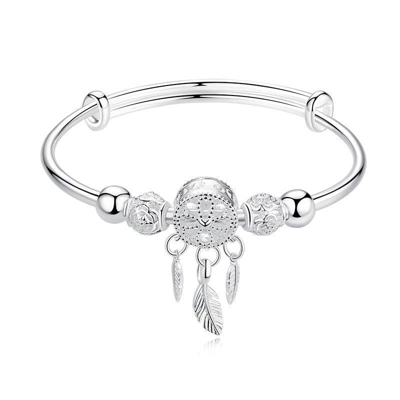 Bracelet en argent sterling réglable avec charme attrape-rêves et plume