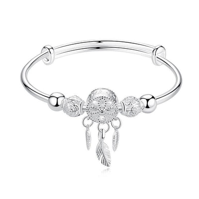 Adjustable Sterling Silver Dreamcatcher Feather Charm Bracelet