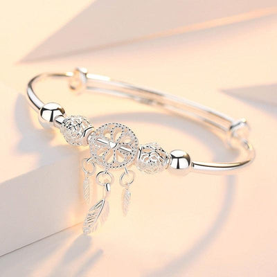 Adjustable Sterling Silver Dreamcatcher Feather Charm Bracelet