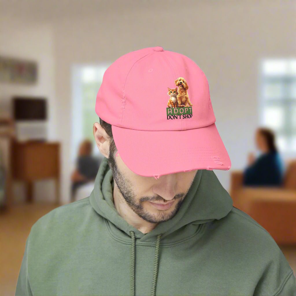 Gorra Distressed Adoptar No Comprar para Amantes de las Mascotas