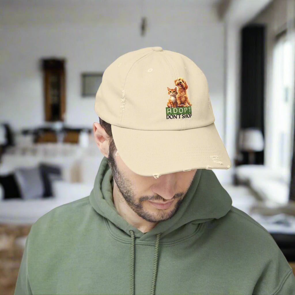 Gorra Distressed Adoptar No Comprar para Amantes de las Mascotas