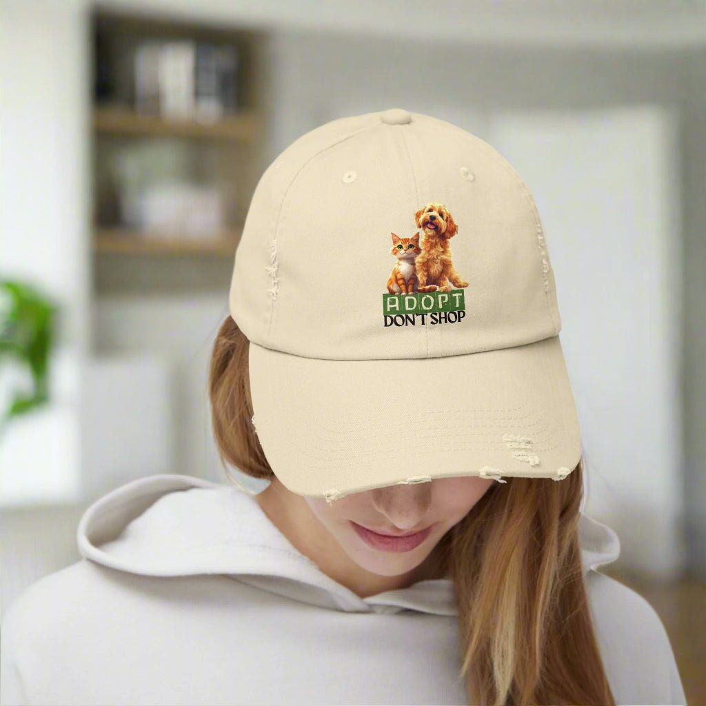 Gorra Distressed Adoptar No Comprar para Amantes de las Mascotas