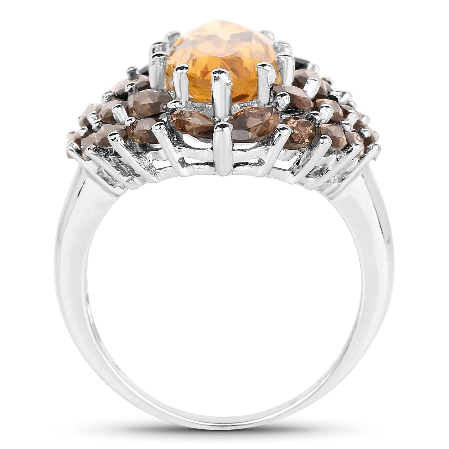 6.20 Carat Genuine Citrine & Smoky Quartz Sterling Silver Ring
