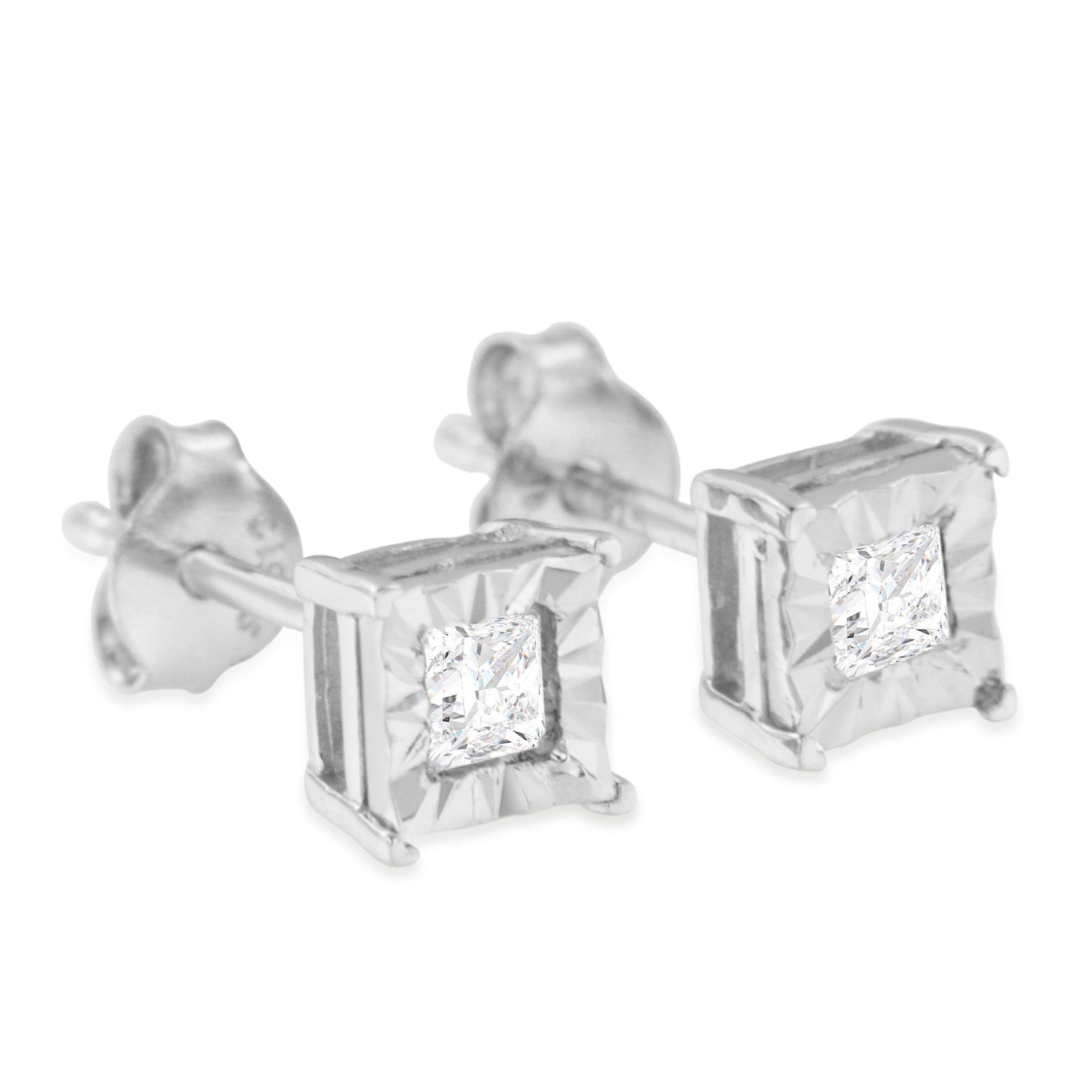 .925 Sterling Silver Princess-Cut Diamond Stud Earrings