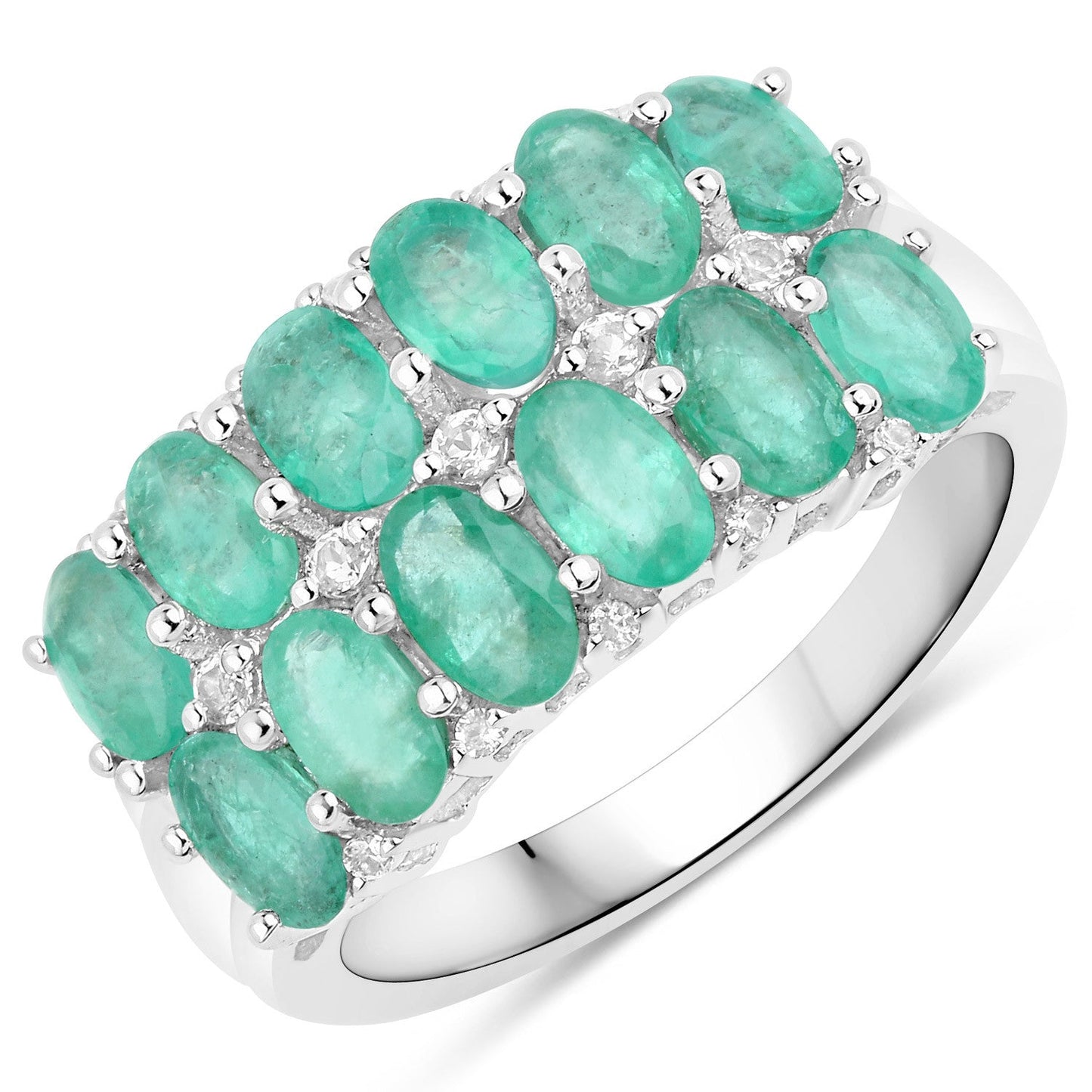 2.56 Carat Genuine Emerald and White Topaz Sterling Silver Ring
