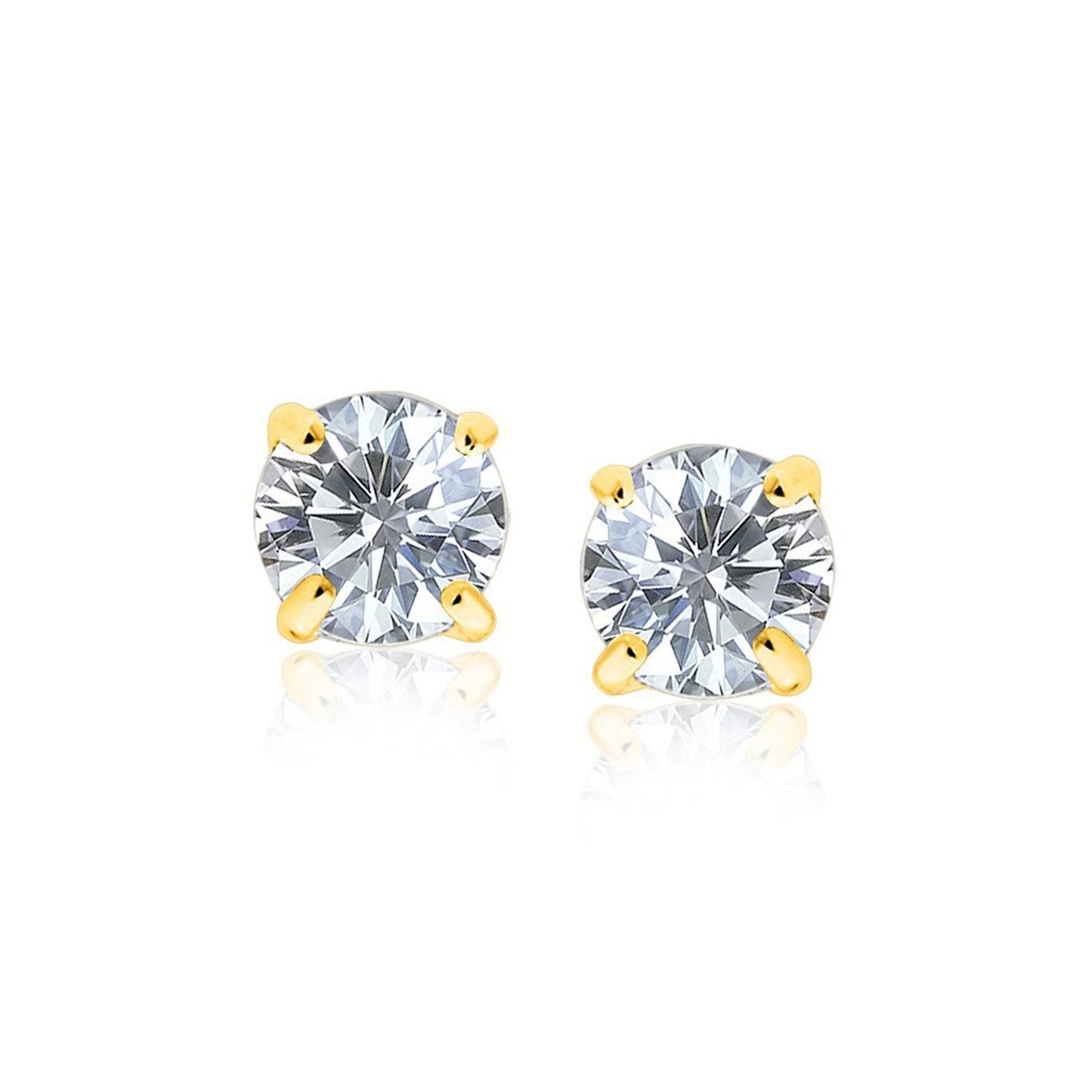 Pendientes de Stud de CZ Redondos de 8.0mm en Oro Amarillo de 14k