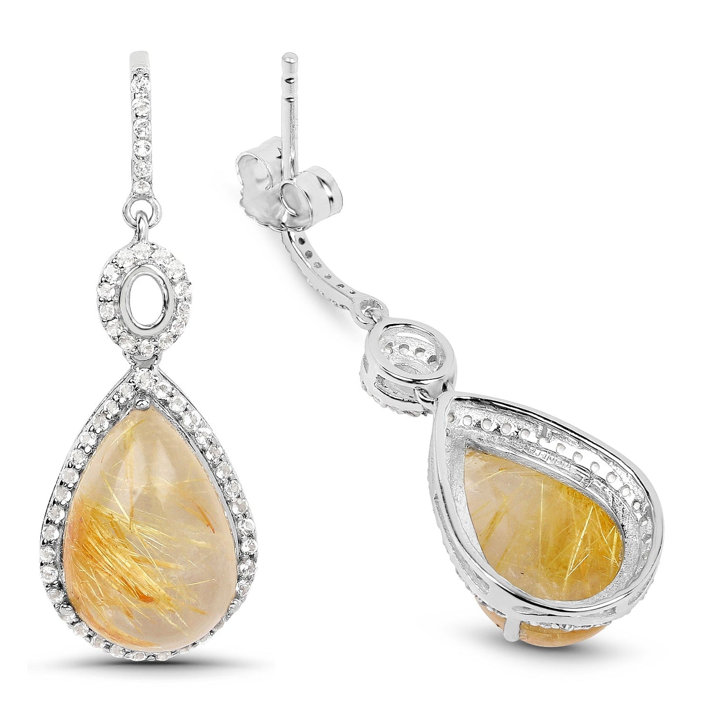 Boucles d'oreilles en argent sterling avec rutile doré de 10,04 carats et topaze blanche