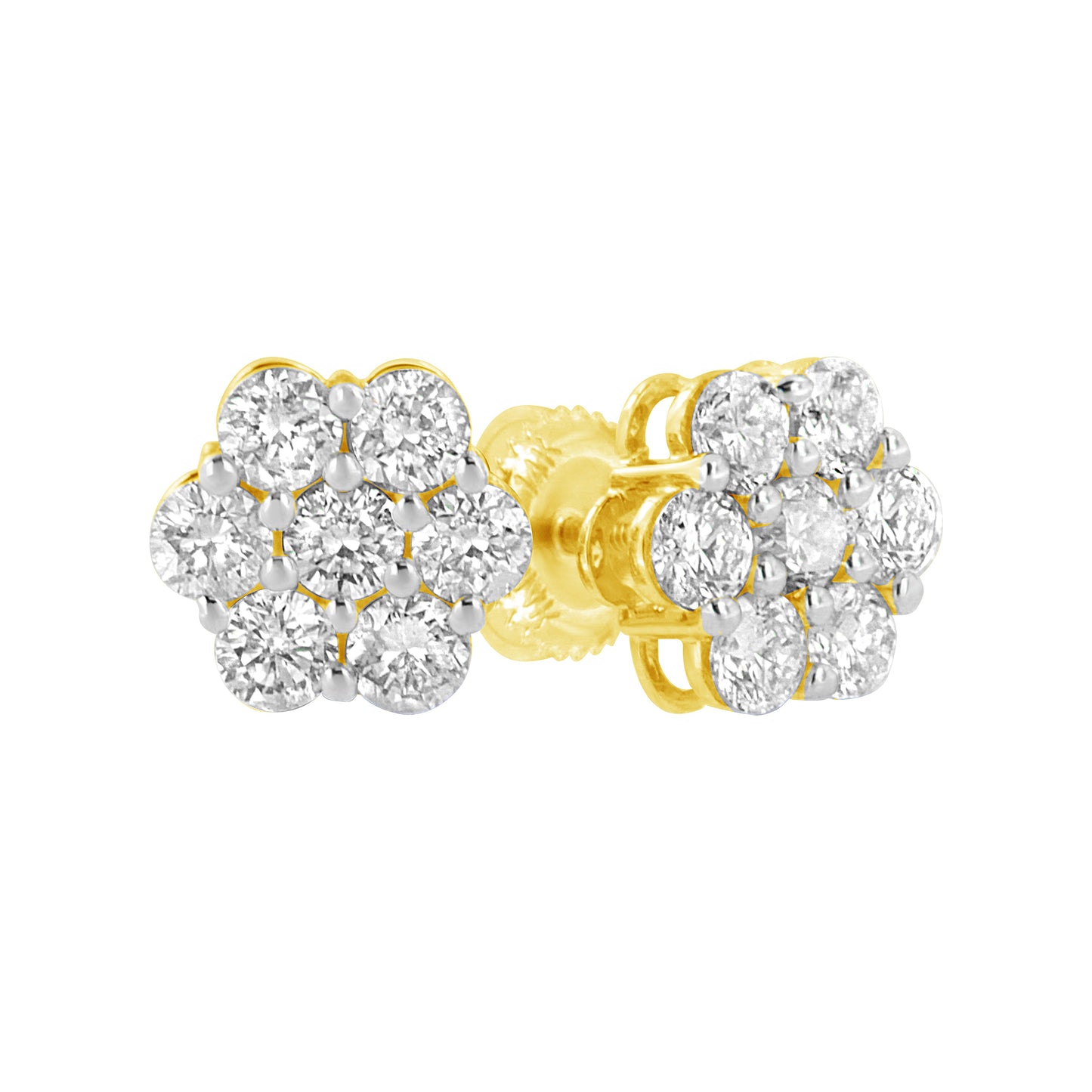 Pendientes de Stud de Diamante en Clúster Floral de Oro Amarillo de 14K