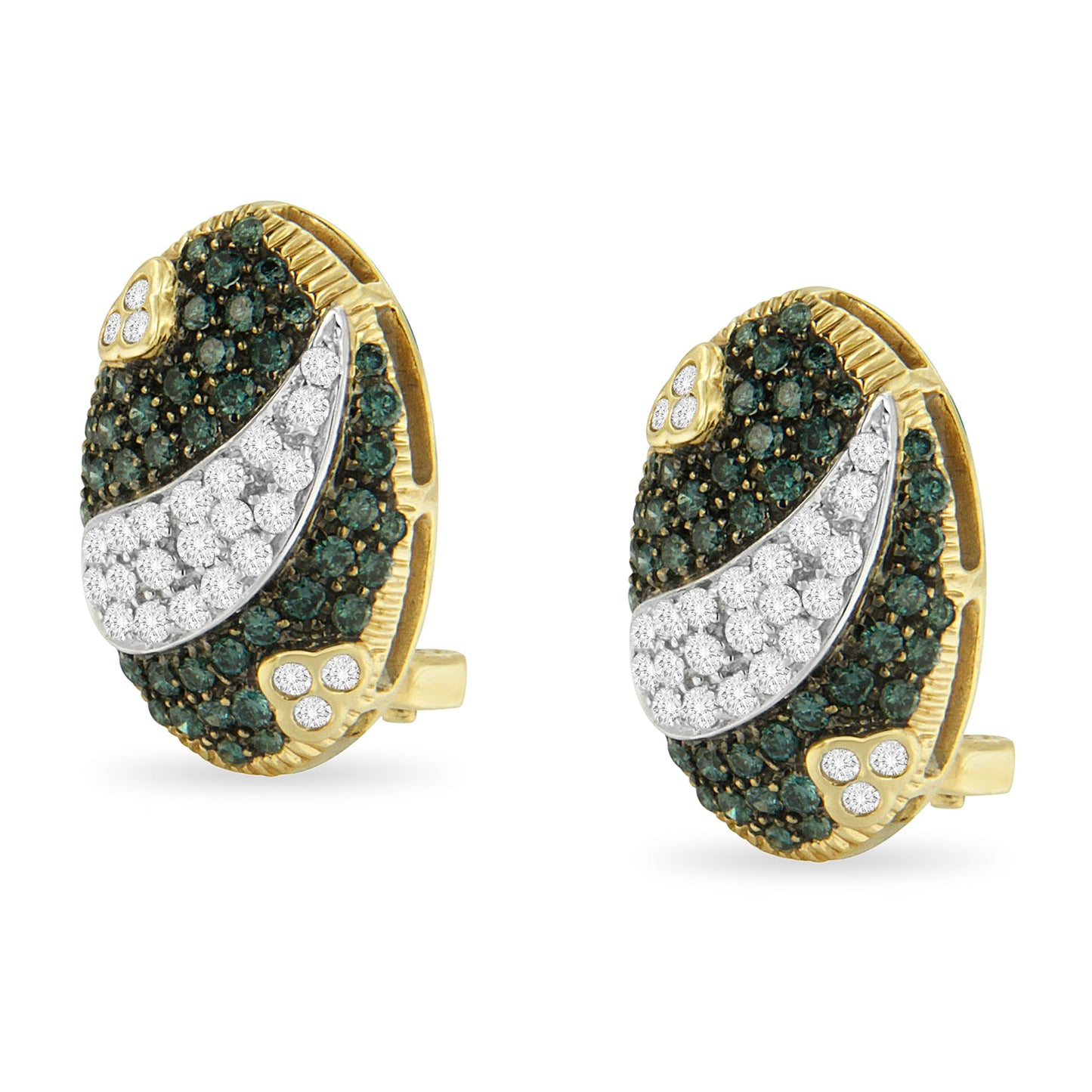 Elegant Black and White Diamond Oval Omega Back Stud Earrings