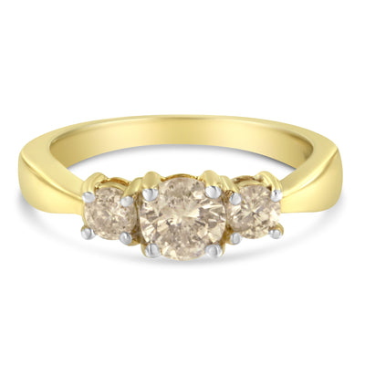 Anillo de banda de diamantes de tres piedras de oro amarillo de 10 quilates