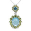 Collier Pendentif en Or Blanc 18k avec Diamants et Gemmes en Halo