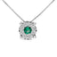 Collar con Colgante de Halo de Esmeralda y Diamante en Oro Blanco de 14K