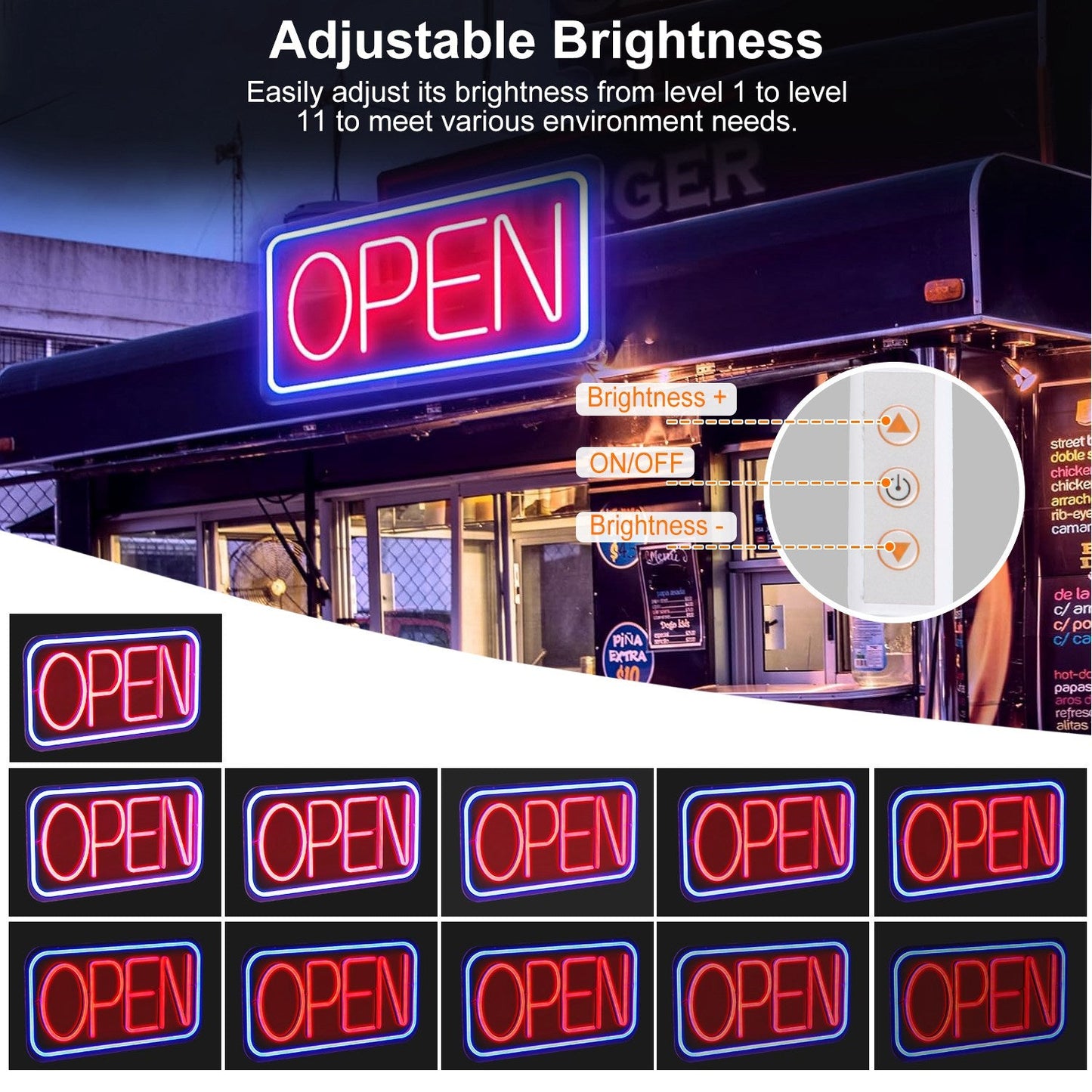 Cartel Abierto LED - 16.5x9.1in Tablero de Publicidad de Neón