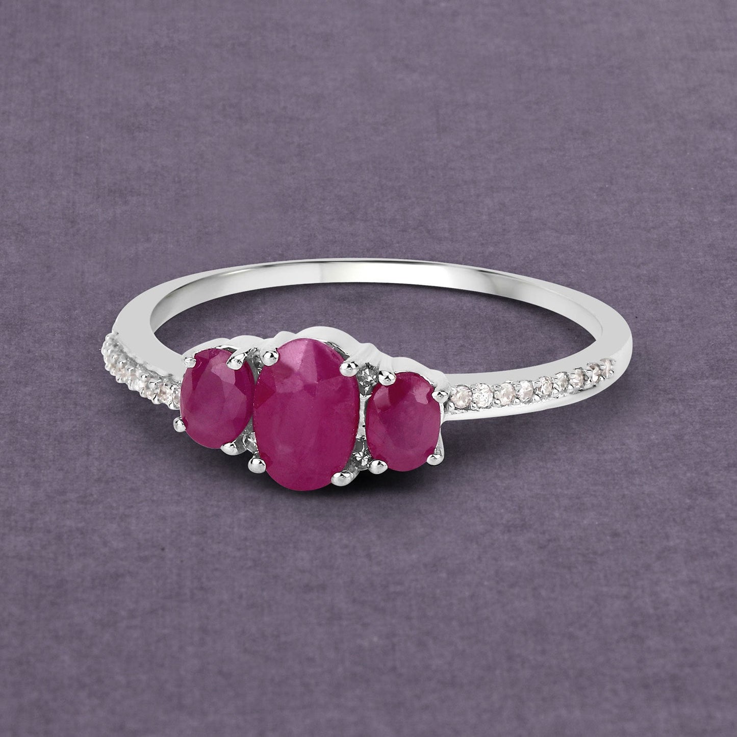 1.02 Carat Ruby and White Diamond 14K White Gold Engagement Ring