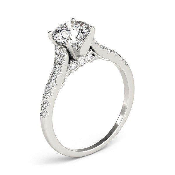 14k White Gold Diamond Engagement Ring with Single Row Band