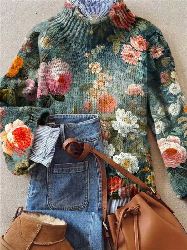 Elegant Christmas Abstract Print Cardigan for Women