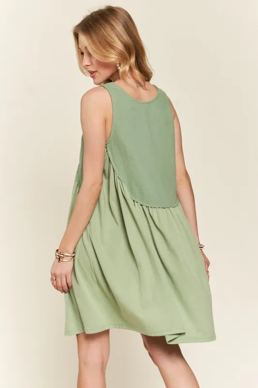 Decorative Button Sleeveless Babydoll Dress for Women