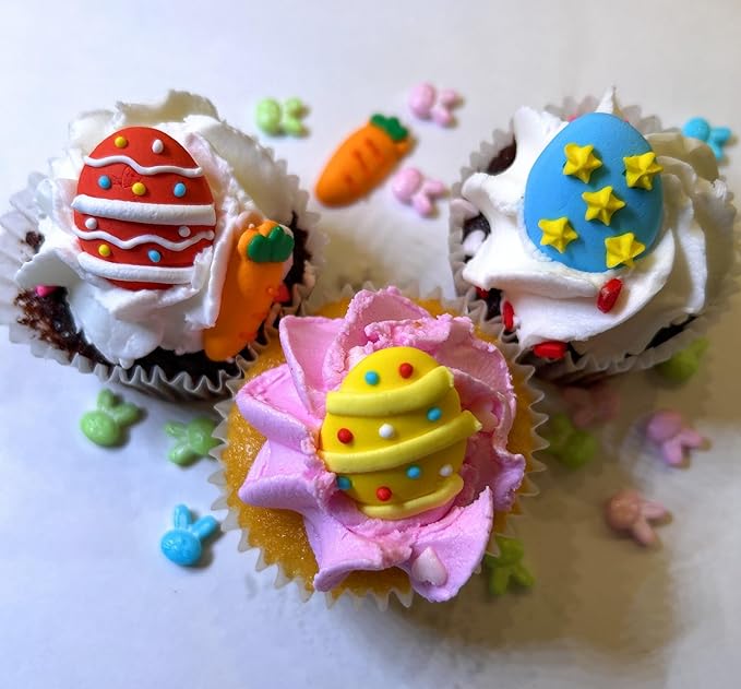 Decoraciones Comestibles para Cupcakes de Pascua - Adornos de Conejo y Huevo