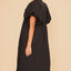 Robe Midi Noire à Manches Bouffantes Élégante pour Femmes