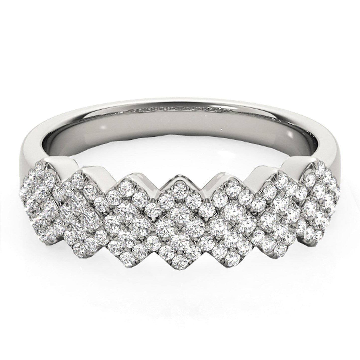 Diamond Studded Wide Multi-Diagonal Pattern Ring in 14k White Gold