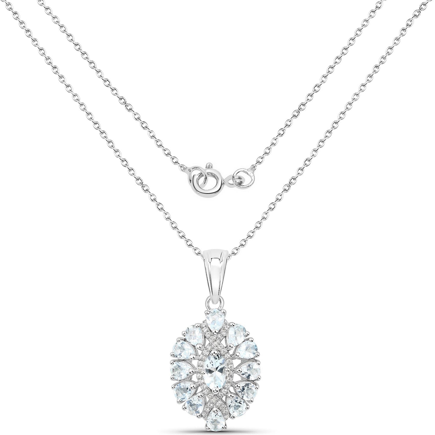 1.89 Carat Genuine Aquamarine & White Topaz Pendant in Sterling Silver
