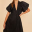 Robe Midi Noire à Manches Bouffantes Élégante pour Femmes
