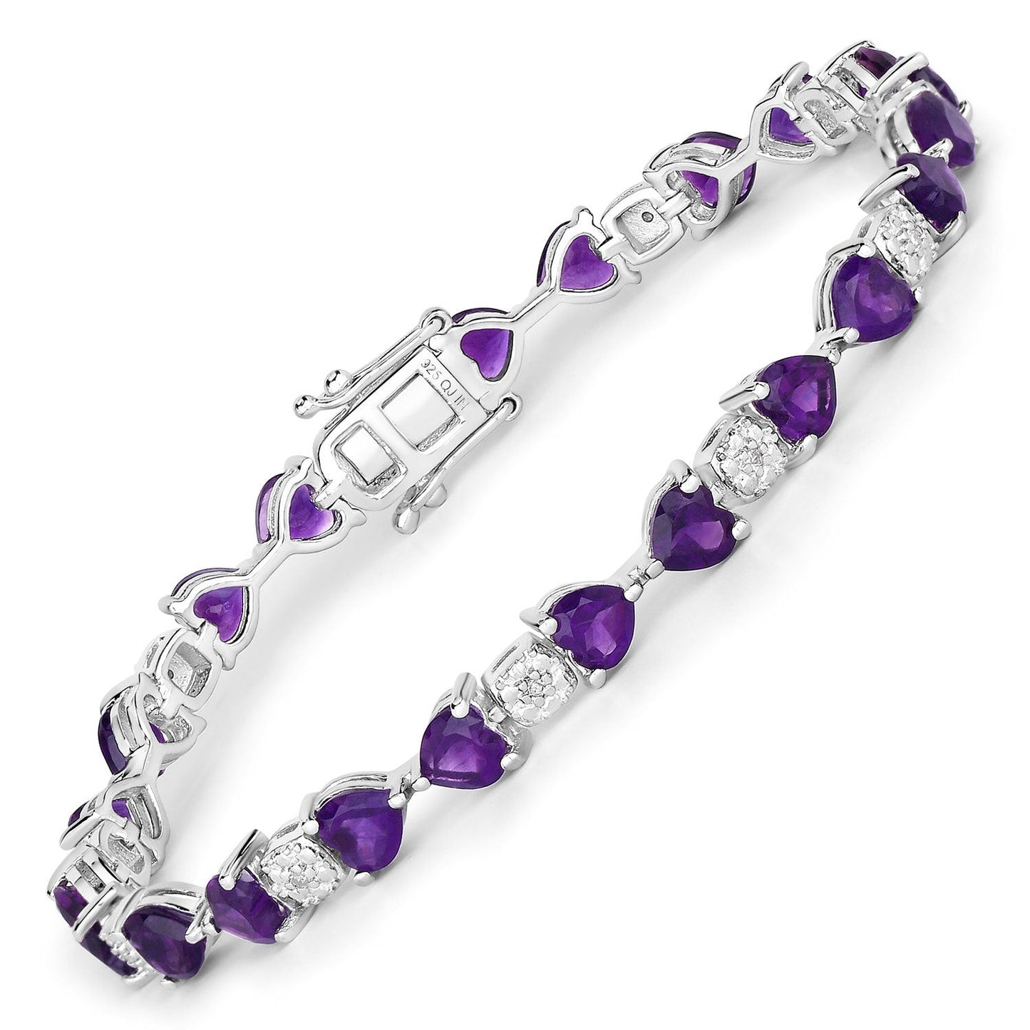 9.56 Carat Genuine Amethyst & White Diamond Sterling Silver Bracelet