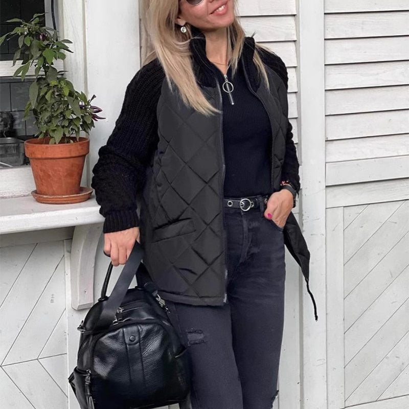 Chaqueta de algodón con cuello alzado para mujer con bolsillos de invierno