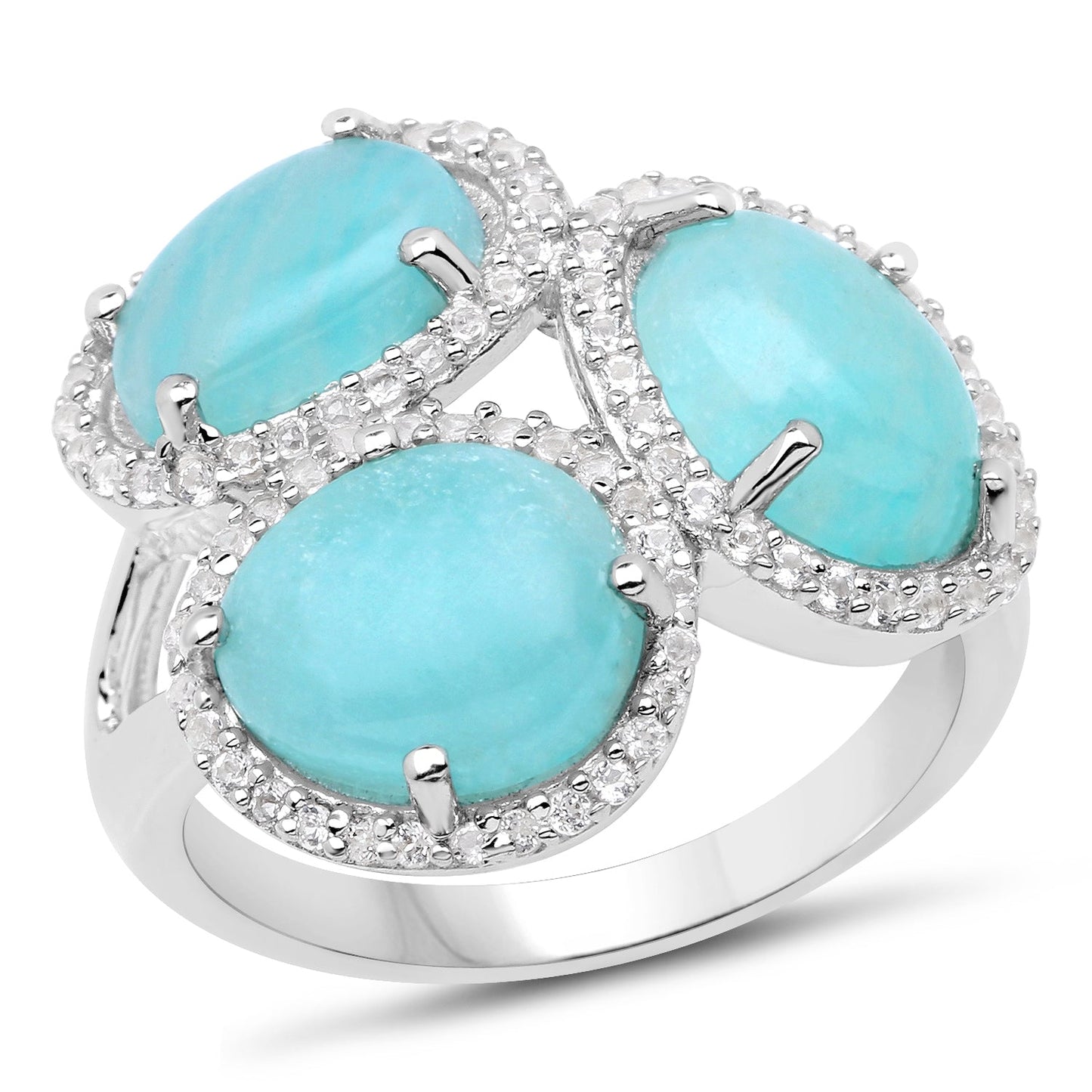 Anillo de Plata Esterlina de 5.30 Quilates de Amazonita y Topacio Blanco