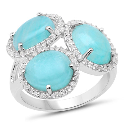 Bague en argent sterling de 5,30 carats en amazonite véritable et topaze blanche