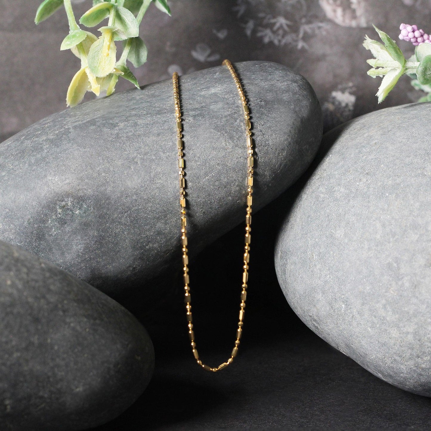 Cadena de cuentas alternas cortadas con diamante de oro amarillo de 14k - 1.2mm