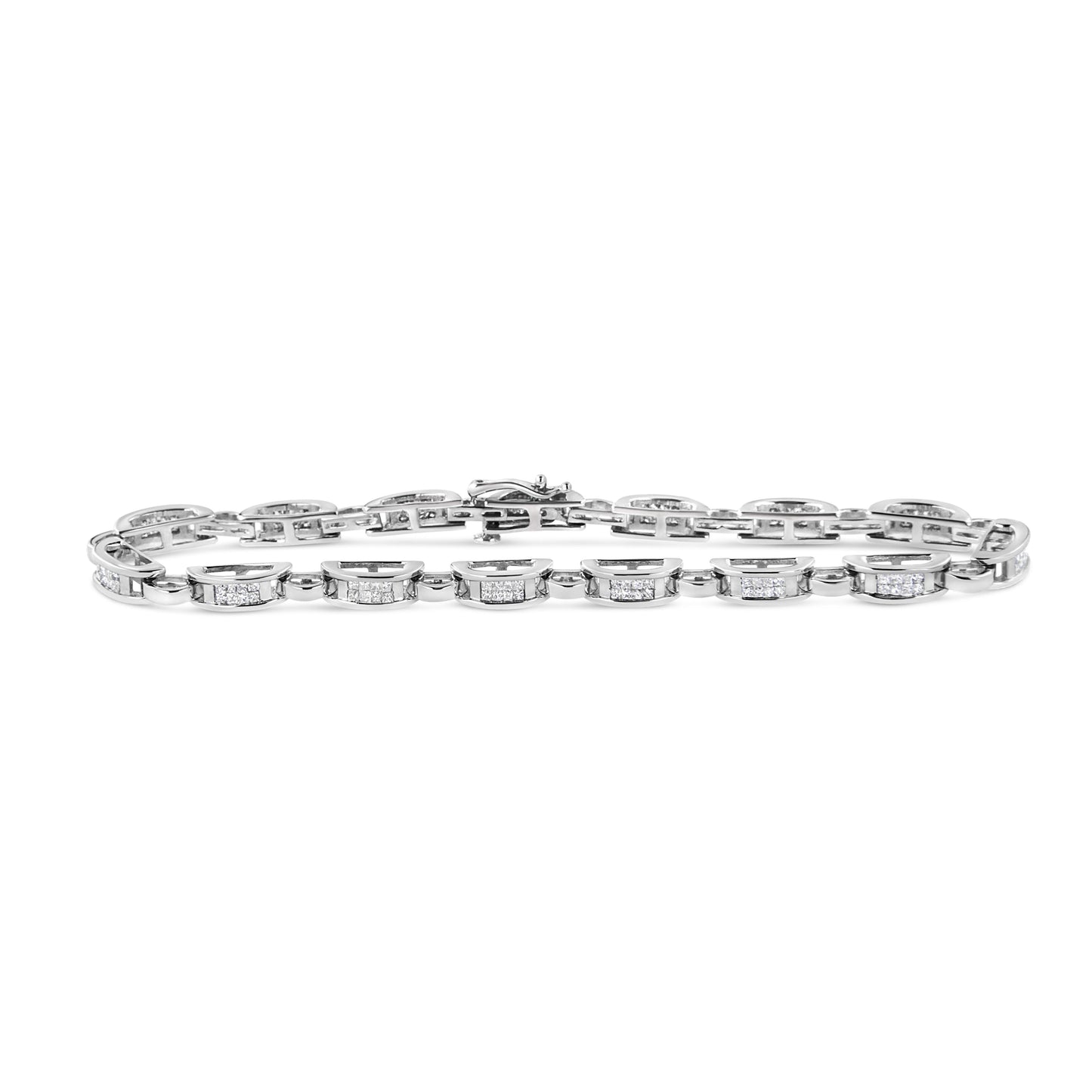 14K White Gold Princess-Cut Diamond Link Bracelet - 1.00 Cttw