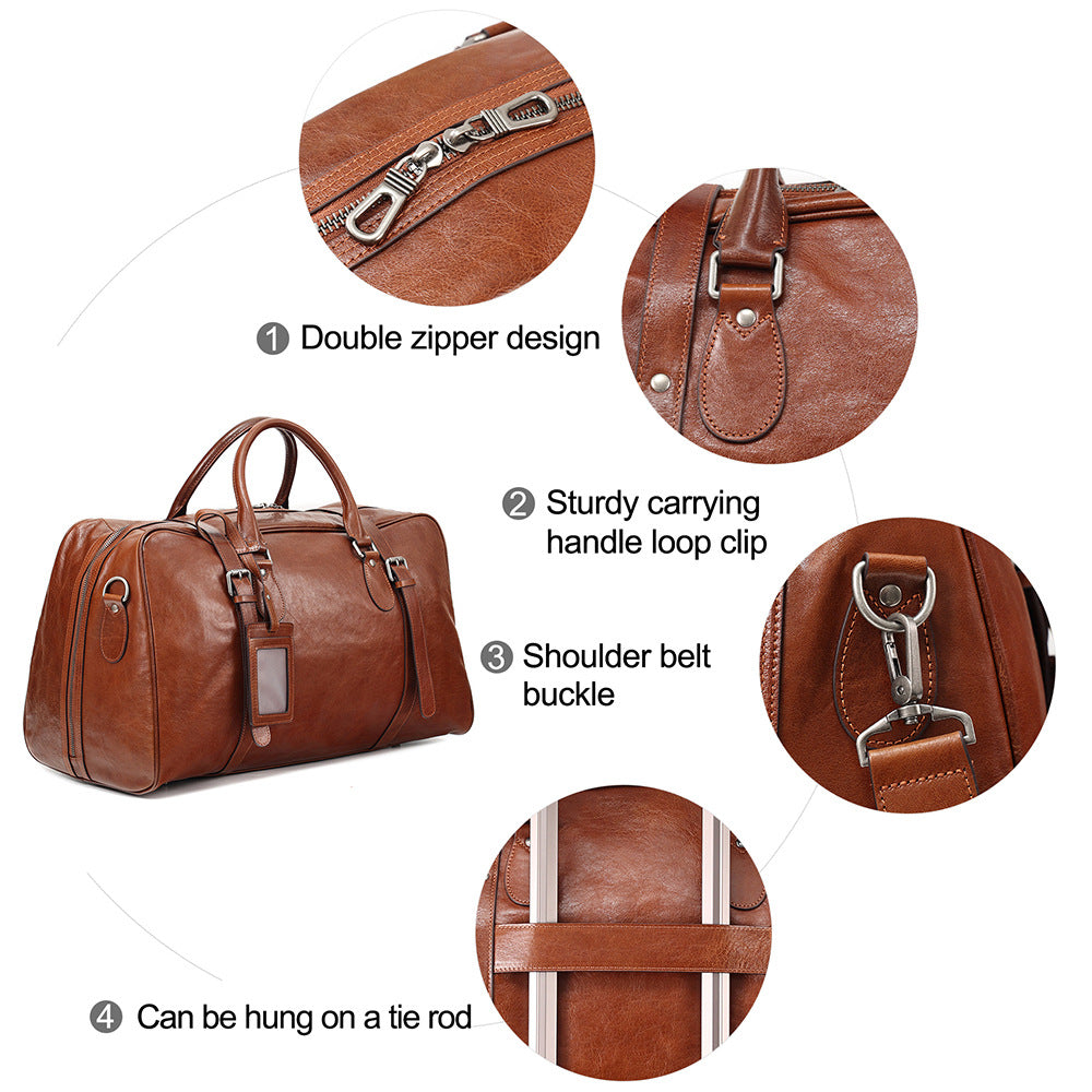 Sac de voyage en cuir rétro à main grande capacité