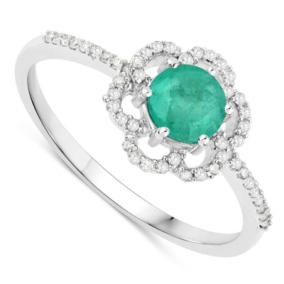 Anillo de Compromiso de Esmeralda Zambiana y Diamante de 0.55 Quilates en Oro Blanco de 14K