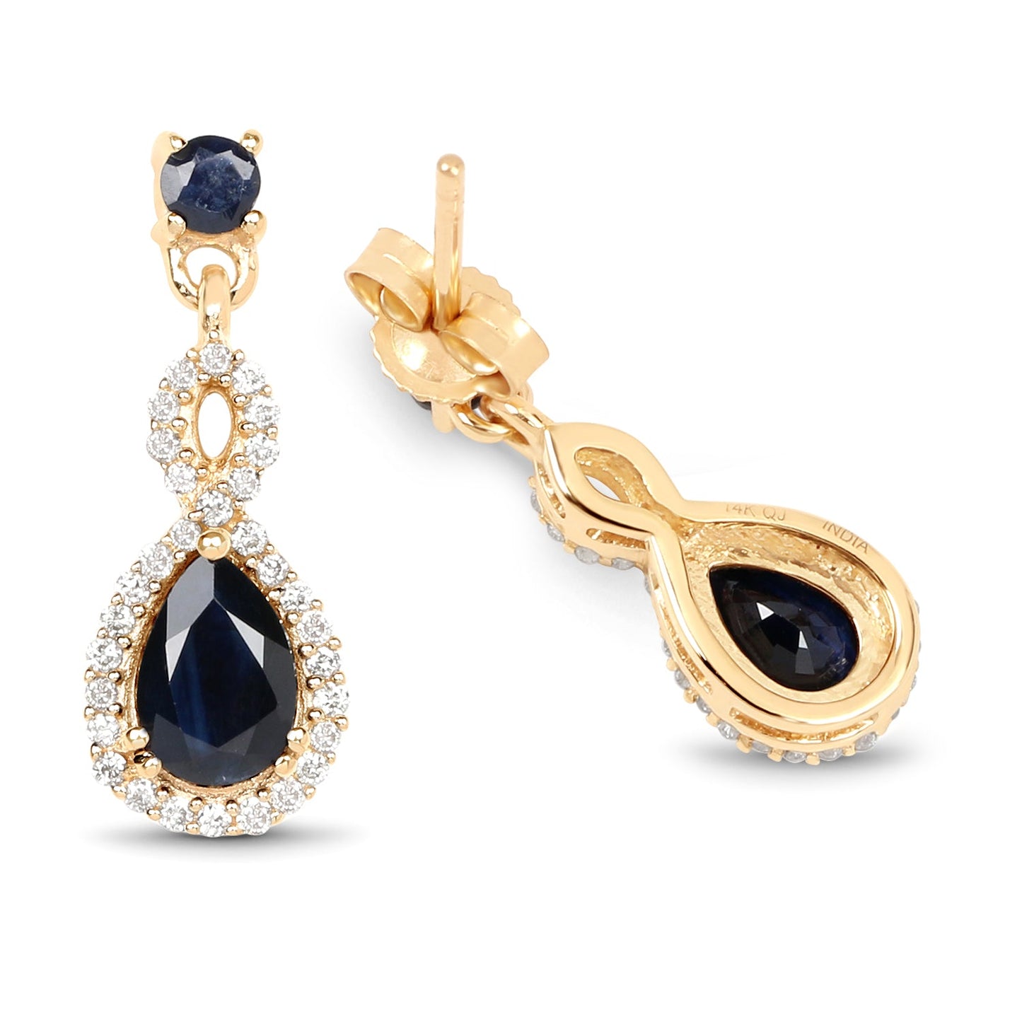 1.19 Carat Genuine Blue Sapphire and Diamond 14K Yellow Gold Earrings
