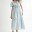 Elegant Eyelet Lace Puff Sleeve Midi Dress for Women