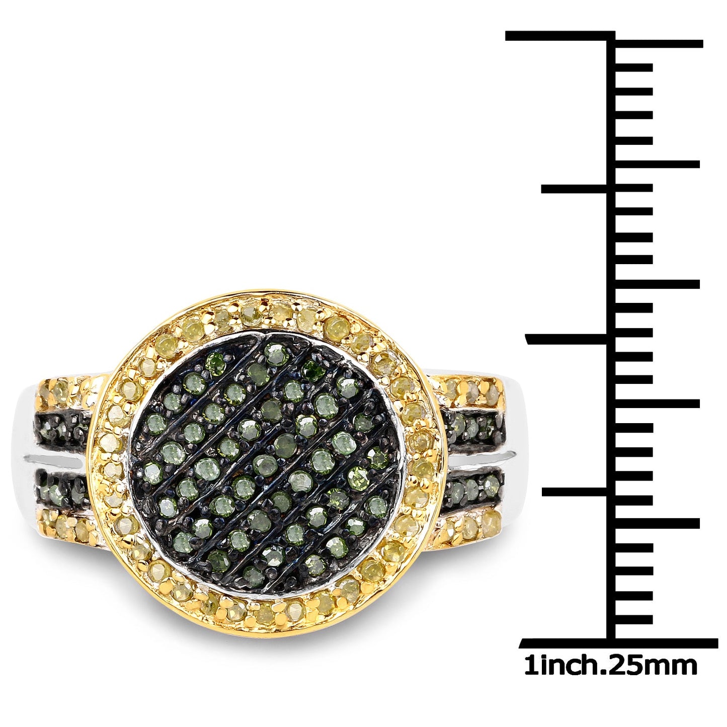 Bague en argent sterling avec diamants verts et jaunes de 0,44 carat